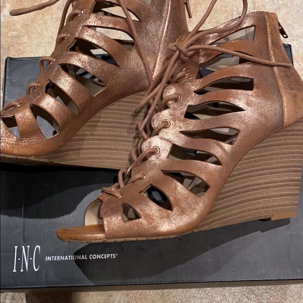 INC Brand Metallic Bronze lace up sandals SZ 10